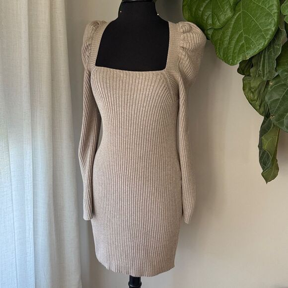 NWT Promesa Taupe Tan Ribbed Long Sleeve Sweater Mini Dress - Picture 5 of 9